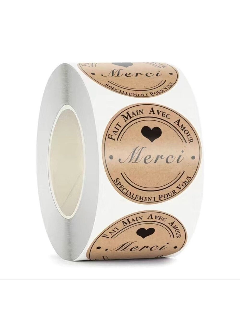 500 Stickers, Merci, Kraft, Roll, 1 Inch Round, PRICE IS FIRM